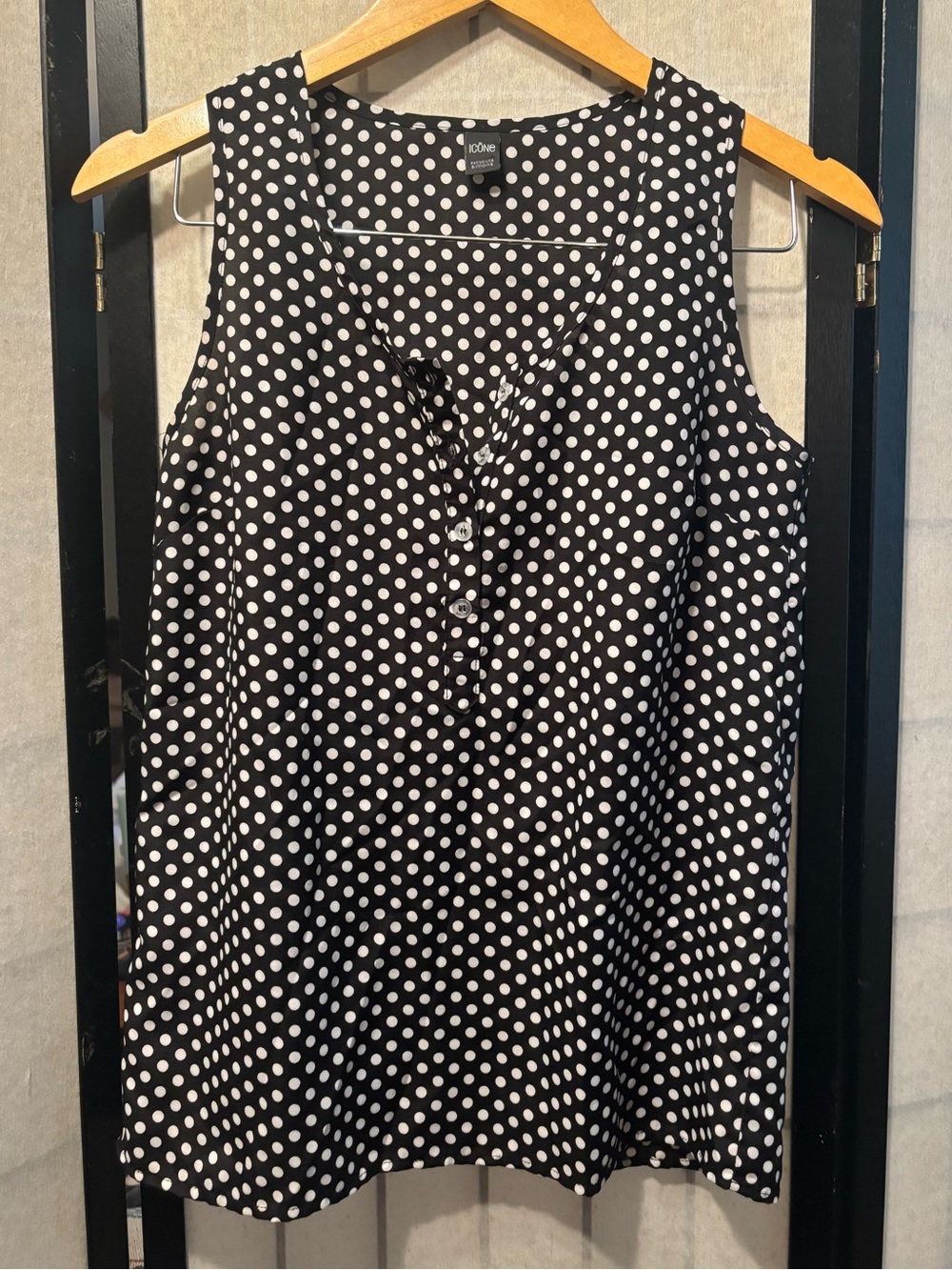 ICONE by Simons Black & White Polka Dot Sleeveless Top